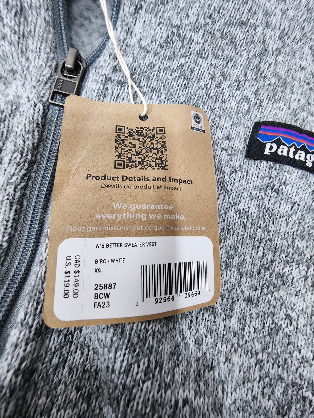 NWT Patagonia Better Sweater Vest Women’s 2XL Full Zip Gray Sleeveless - Picture 5 of 6
